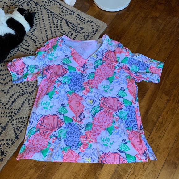 Kim Rogers lattice sleeve pkus size floral top. NWT .‎ Retail 48 - Picture 1 of 6